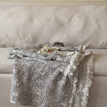 Neutral Cotton Jacquard Throw Blanket with Fringe