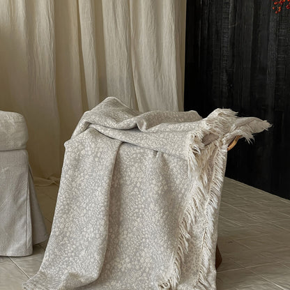 Neutral Cotton Jacquard Throw Blanket with Fringe