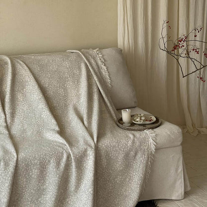 Neutral Cotton Jacquard Throw Blanket with Fringe