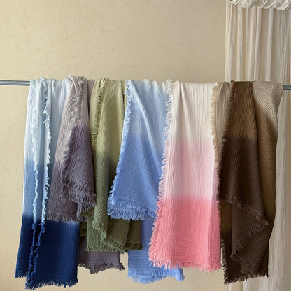 Ombre Cotton Muslin Throw Blanket with Fringe