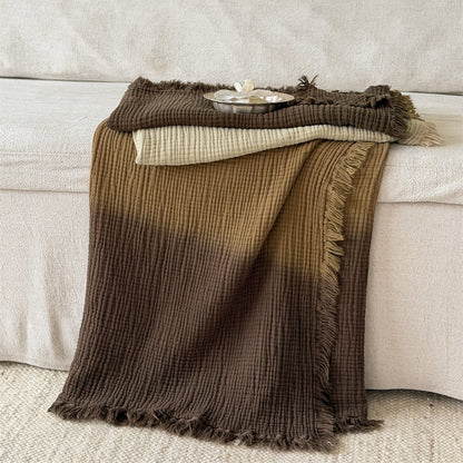 Ombre Cotton Muslin Throw Blanket with Fringe