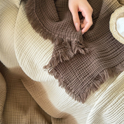 Ombre Cotton Muslin Throw Blanket with Fringe