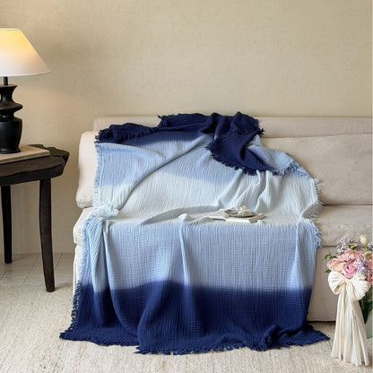 Ombre Cotton Muslin Throw Blanket with Fringe