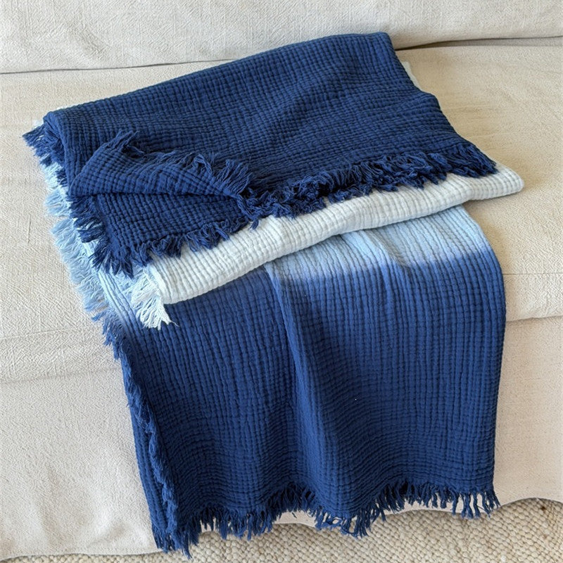 Ombre Cotton Muslin Throw Blanket with Fringe