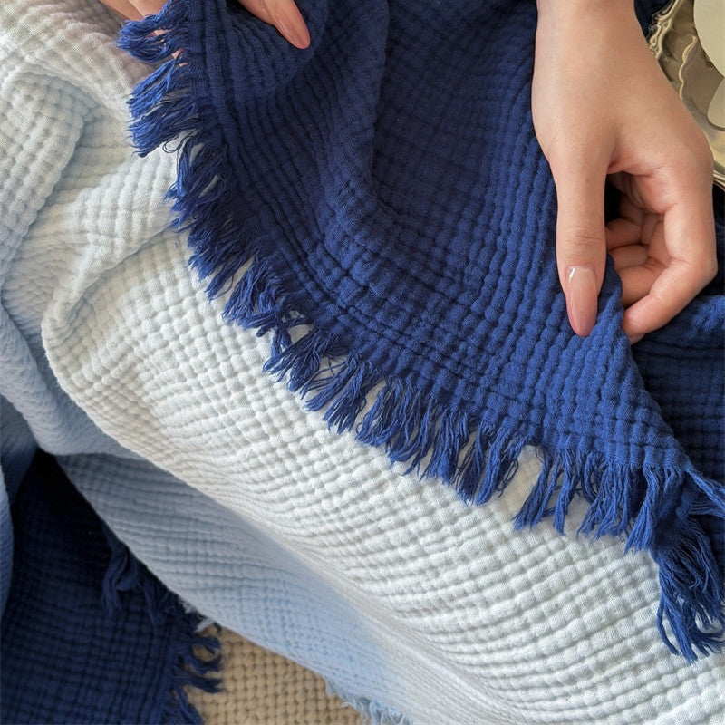 Ombre Cotton Muslin Throw Blanket with Fringe