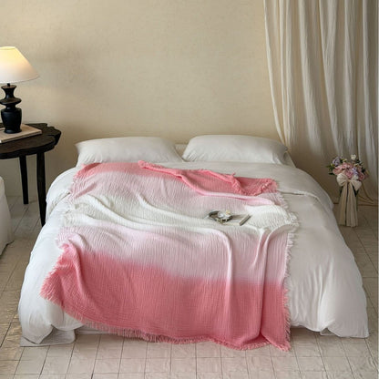 Ombre Cotton Muslin Throw Blanket with Fringe