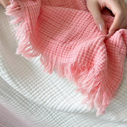 Ombre Cotton Muslin Throw Blanket with Fringe