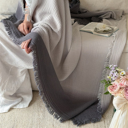 Ombre Cotton Muslin Throw Blanket with Fringe
