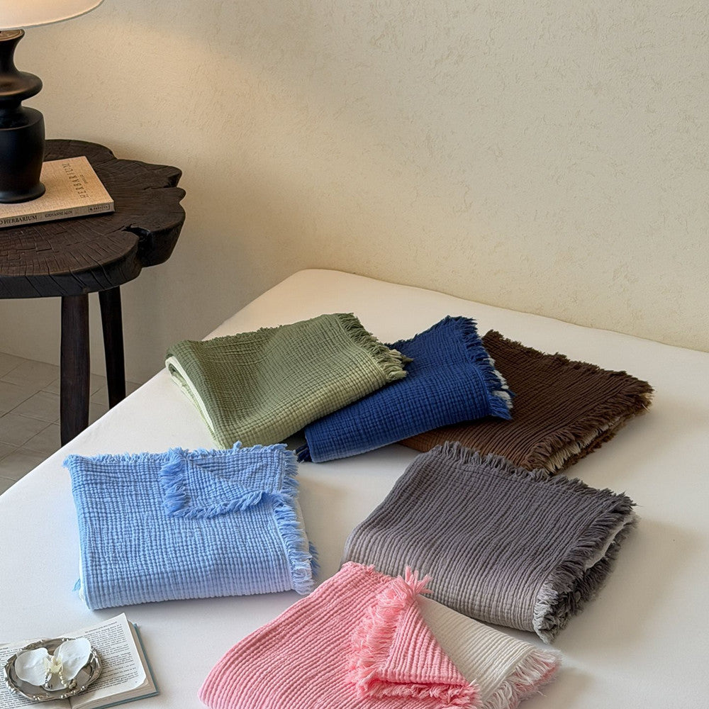 Ombre Cotton Muslin Throw Blanket with Fringe