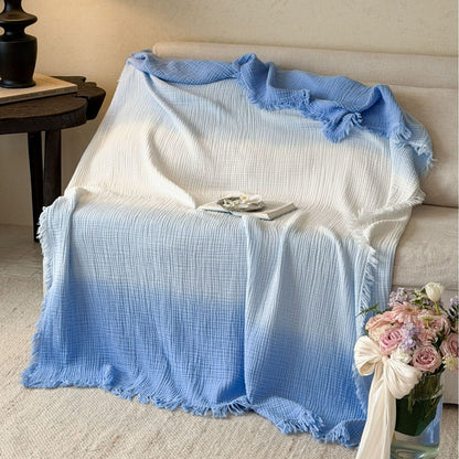 Ombre Cotton Muslin Throw Blanket with Fringe