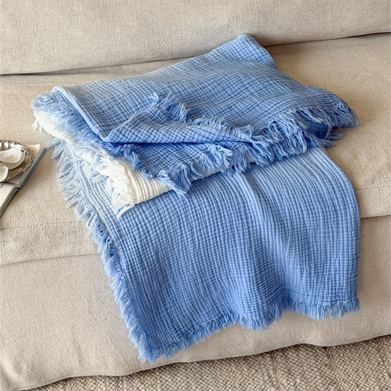 Ombre Cotton Muslin Throw Blanket with Fringe