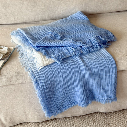 Ombre Cotton Muslin Throw Blanket with Fringe