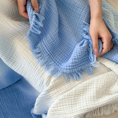 Ombre Cotton Muslin Throw Blanket with Fringe