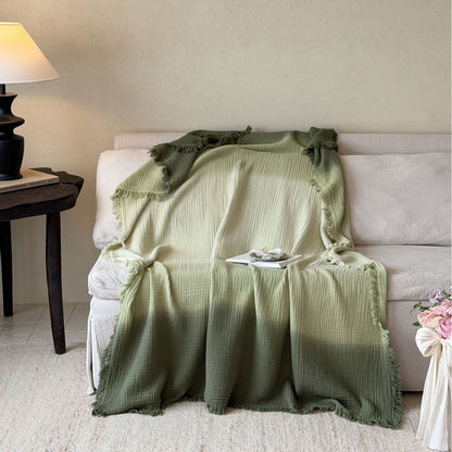 Ombre Cotton Muslin Throw Blanket with Fringe