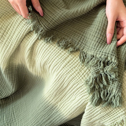 Ombre Cotton Muslin Throw Blanket with Fringe