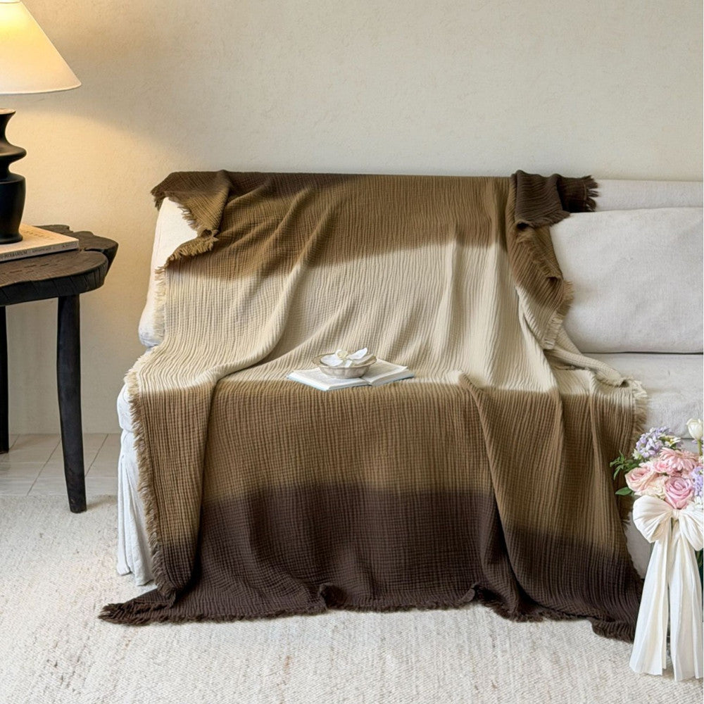 Ombre Cotton Muslin Throw Blanket with Fringe