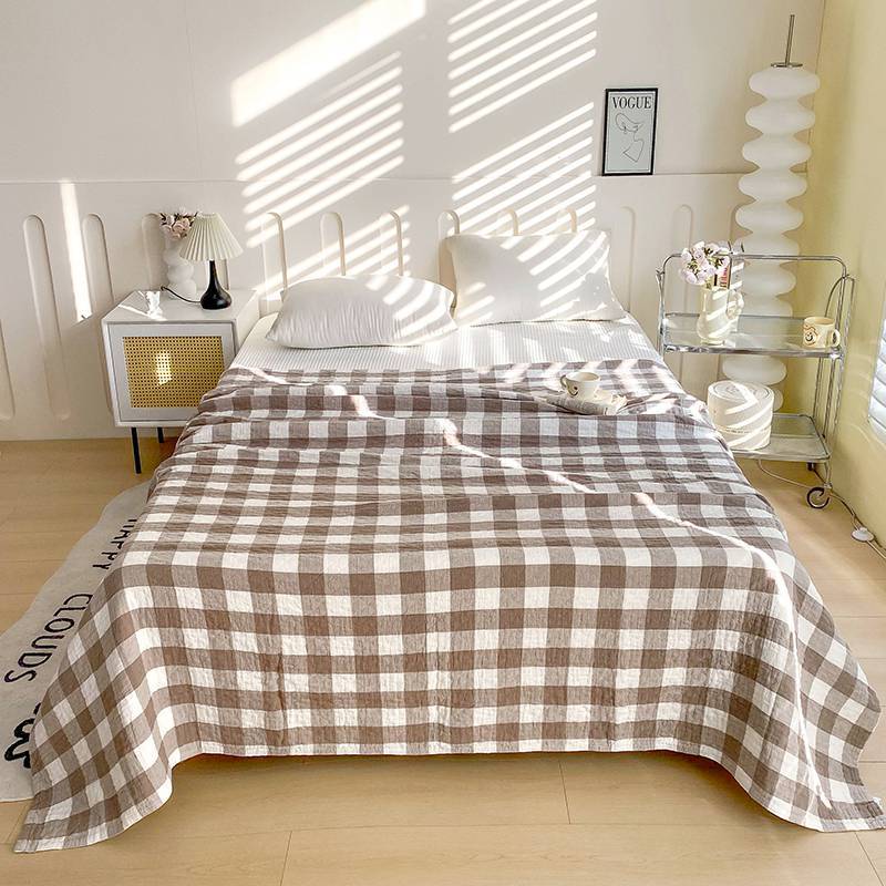 Plaid cotton muslin bed blanket