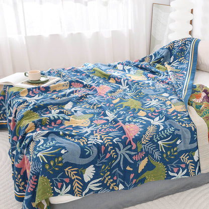 Dinosaur Cotton Jacquard Throw Blanket – Reversible & Textured