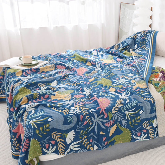 Dinosaur Cotton Jacquard Throw Blanket – Reversible & Textured