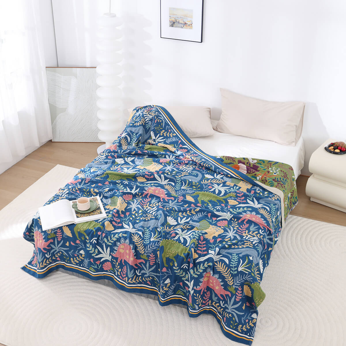 Dinosaur Cotton Jacquard Throw Blanket – Reversible & Textured