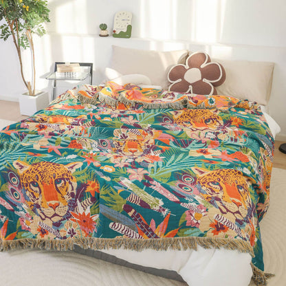 Jaguar Jungle Throw Blanket – Cotton Jacquard