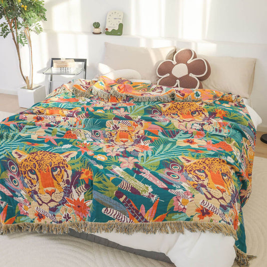 Jaguar Jungle Throw Blanket – Cotton Jacquard