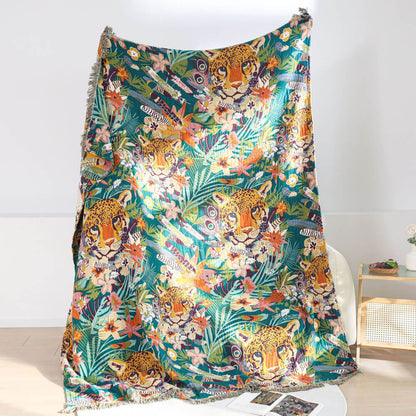 Jaguar Jungle Throw Blanket – Cotton Jacquard