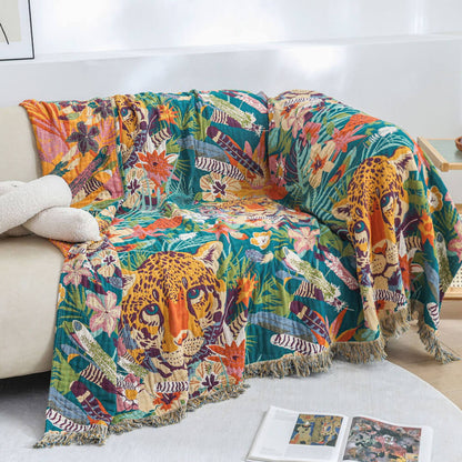 Jaguar Jungle Throw Blanket – Cotton Jacquard