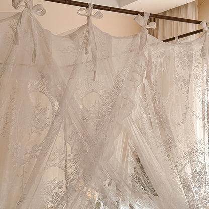 Romantic lace bed canopy curtains with floral patterns for four poster beds