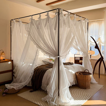 Romantic Ruffled Bed Canopy Curtains for 4-Poster Beds