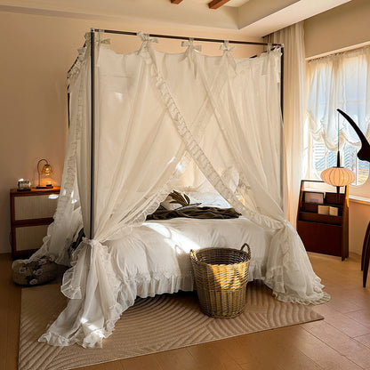Romantic Ruffled Bed Canopy Curtains for 4-Poster Beds