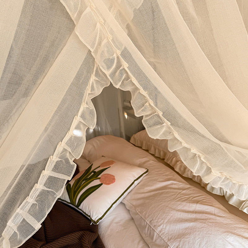 Romantic Ruffled Bed Canopy Curtains for 4-Poster Beds