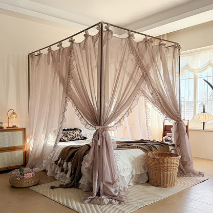 Romantic Ruffled Bed Canopy Curtains for 4-Poster Beds