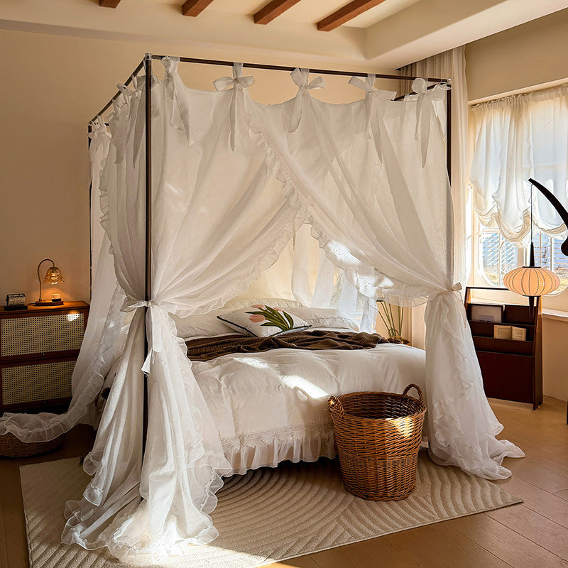 Romantic Ruffled Bed Canopy Curtains for 4-Poster Beds