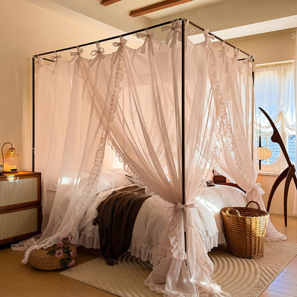 Romantic Ruffled Bed Canopy Curtains for 4-Poster Beds
