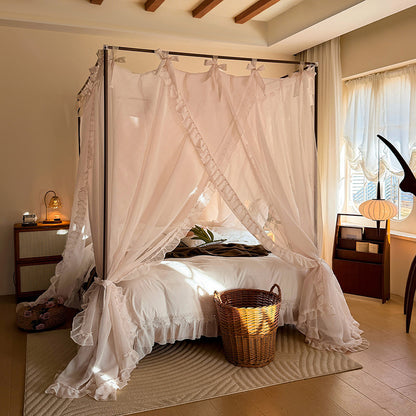 Romantic Ruffled Bed Canopy Curtains for 4-Poster Beds