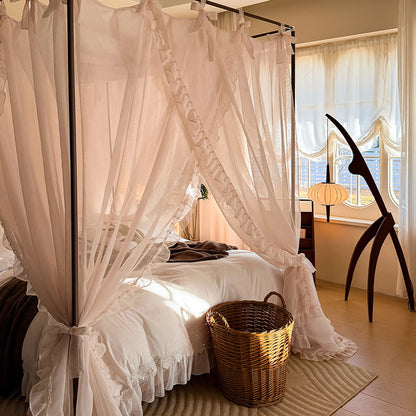 Romantic Ruffled Bed Canopy Curtains for 4-Poster Beds