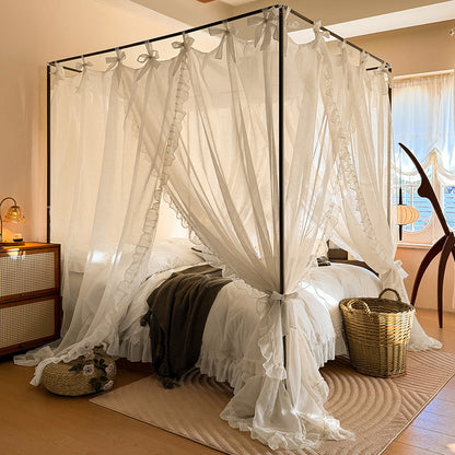 Romantic Ruffled Bed Canopy Curtains for 4-Poster Beds