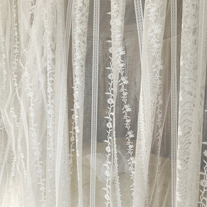 Romantic white lace canopy bed curtains with delicate floral patterns, StuffedHome bedding