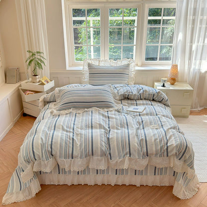 Ruffled Stripe Cotton Bedding Set