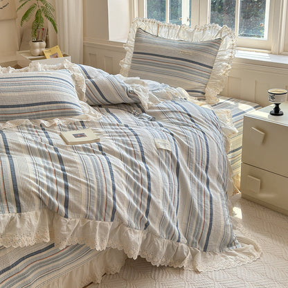 Ruffled Stripe Cotton Bedding Set