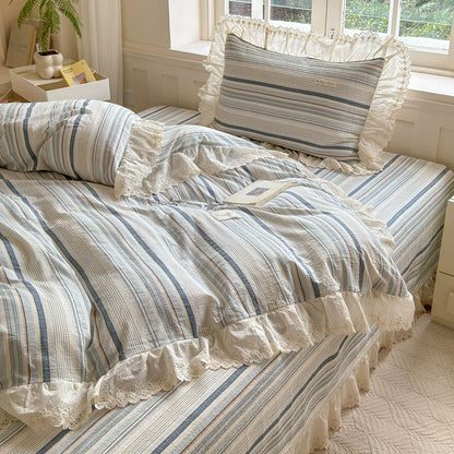 Ruffled Stripe Cotton Bedding Set