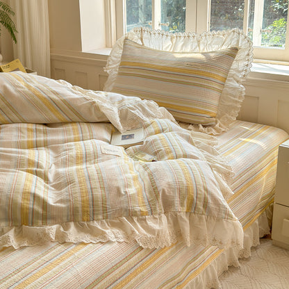 Ruffled Stripe Cotton Bedding Set