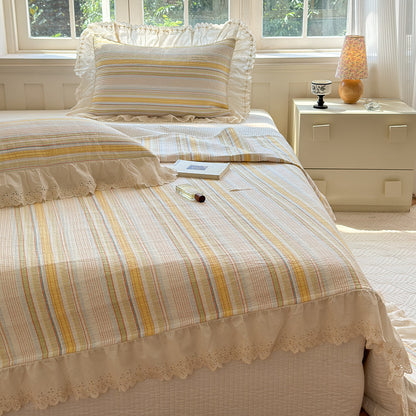 Ruffled Stripe Cotton Bedding Set