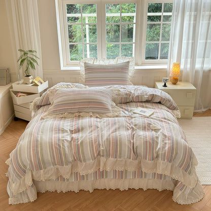 Ruffled Stripe Cotton Bedding Set