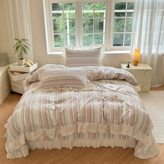 Ruffled Stripe Cotton Bedding Set