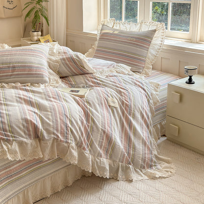 Ruffled Stripe Cotton Bedding Set