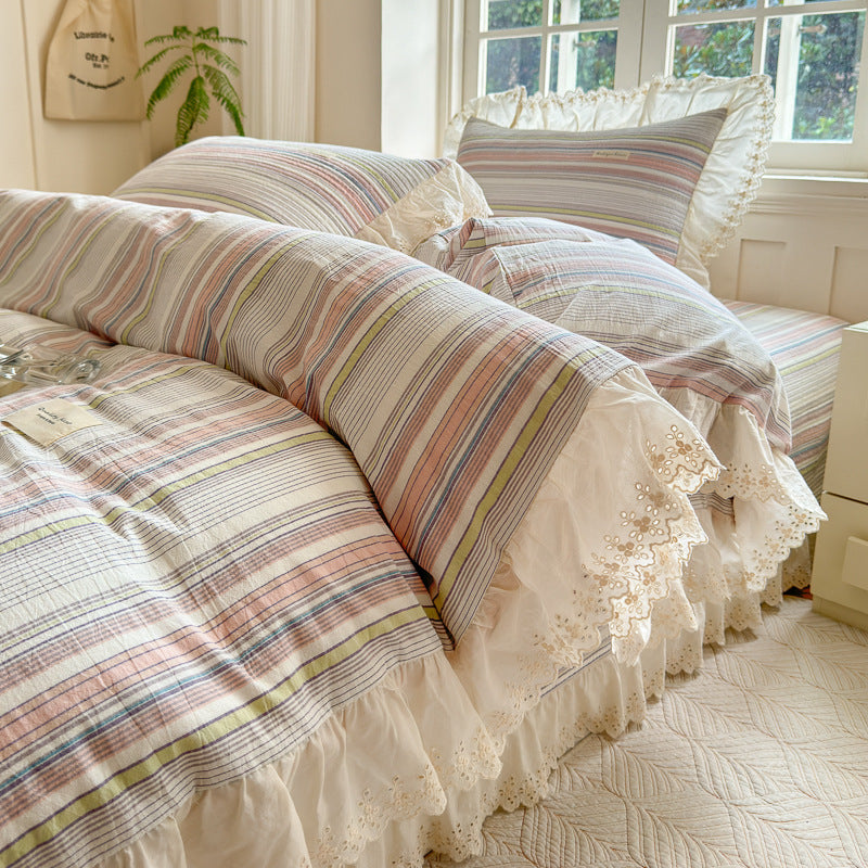 Ruffled Stripe Cotton Bedding Set