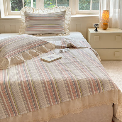 Ruffled Stripe Cotton Bedding Set