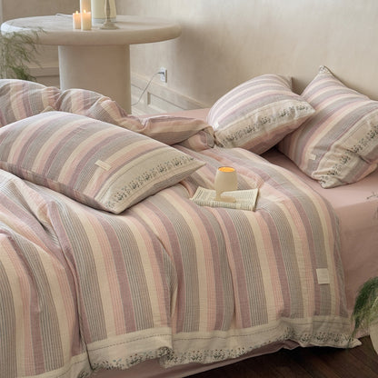 Striped Cotton Gauze Duvet Cover Set – Soft Pink